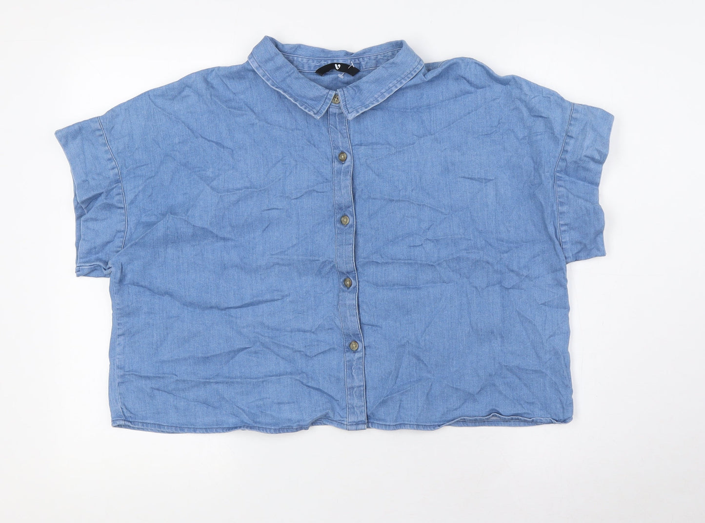 Very Womens Blue Cotton Basic Button-Up Size 12 Collared