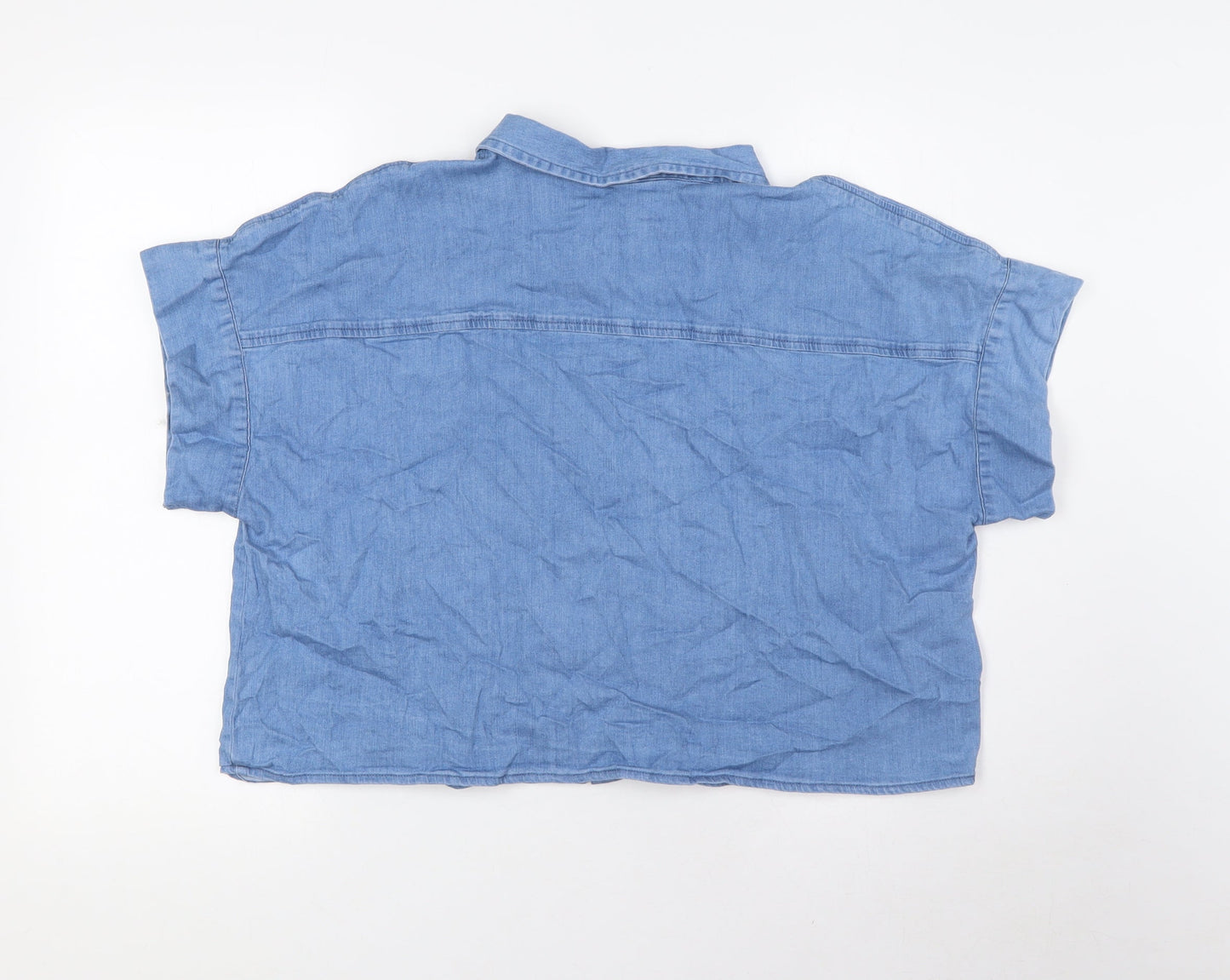 Very Womens Blue Cotton Basic Button-Up Size 12 Collared