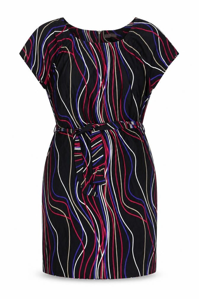 Marks & Spencer Womens Black Geometric Polyester Sheath Size 16 Boat Neck Zip - Belted