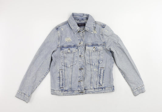 Marks and Spencer Womens Blue Jacket Size 10 Button - Distressed