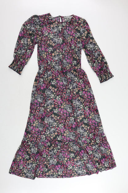 Oasis Womens Multicoloured Floral Polyester A-Line Size XS Round Neck Button - Sheer