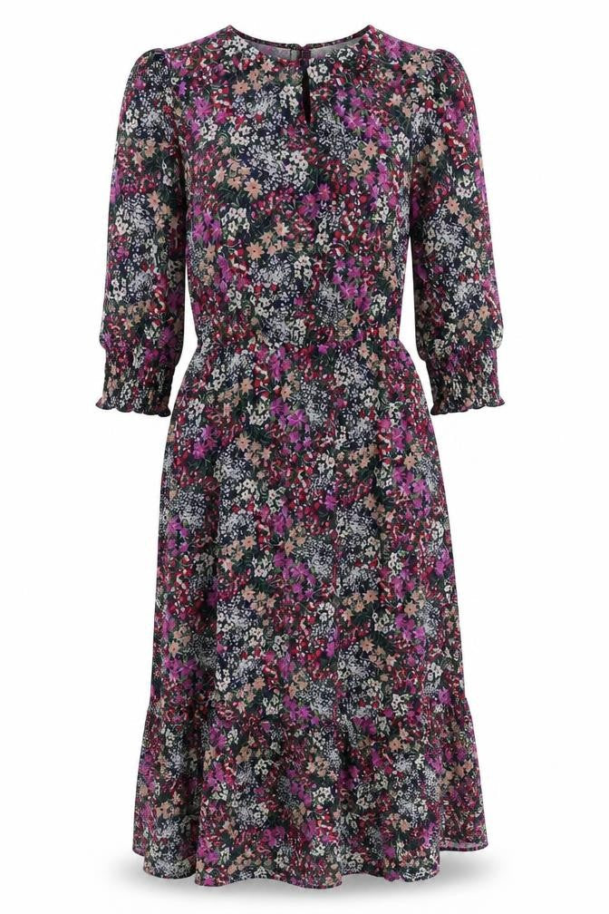 Oasis Womens Multicoloured Floral Polyester A-Line Size XS Round Neck Button - Sheer