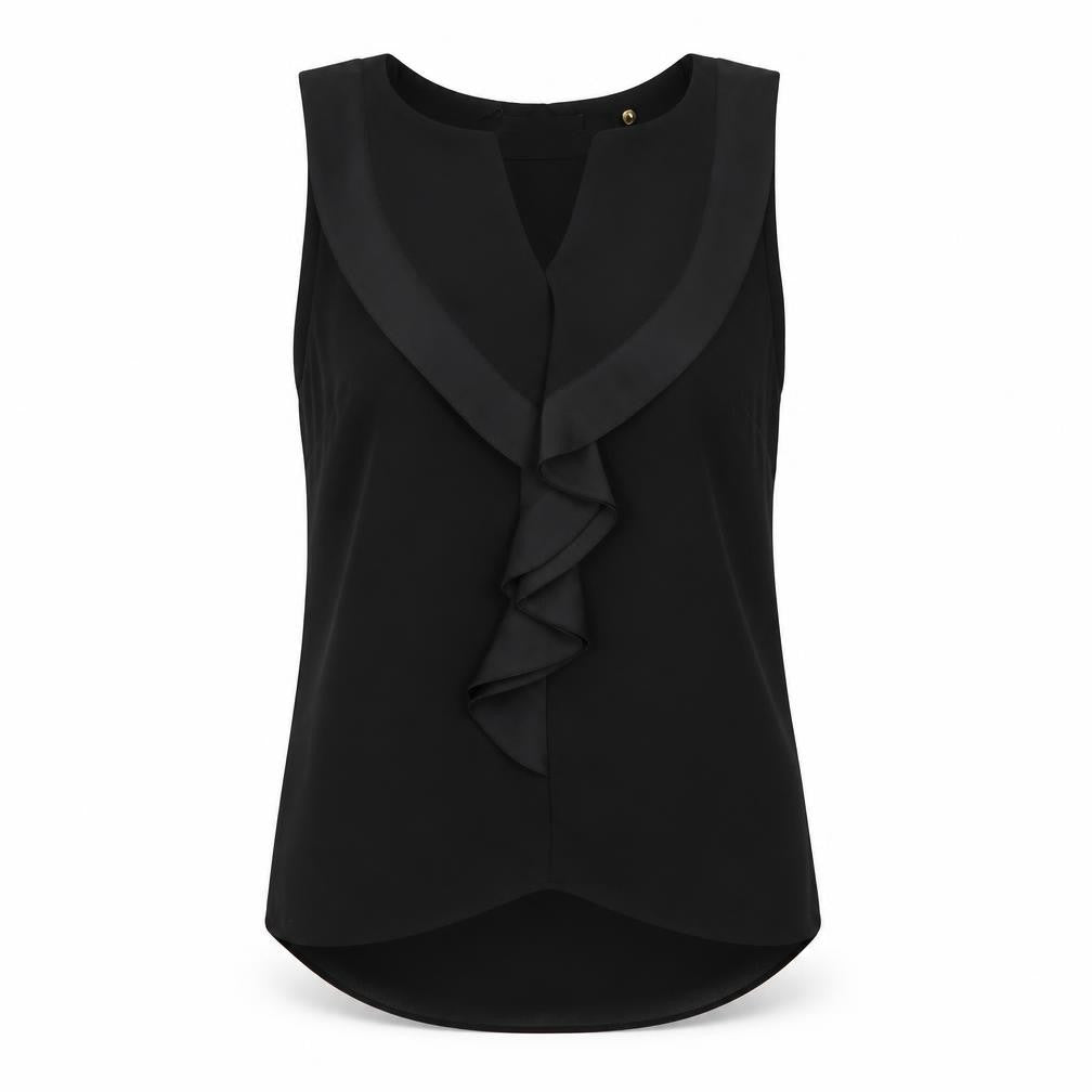 H&M Womens Black Polyester Basic Blouse Size 8 V-Neck - Ruffle