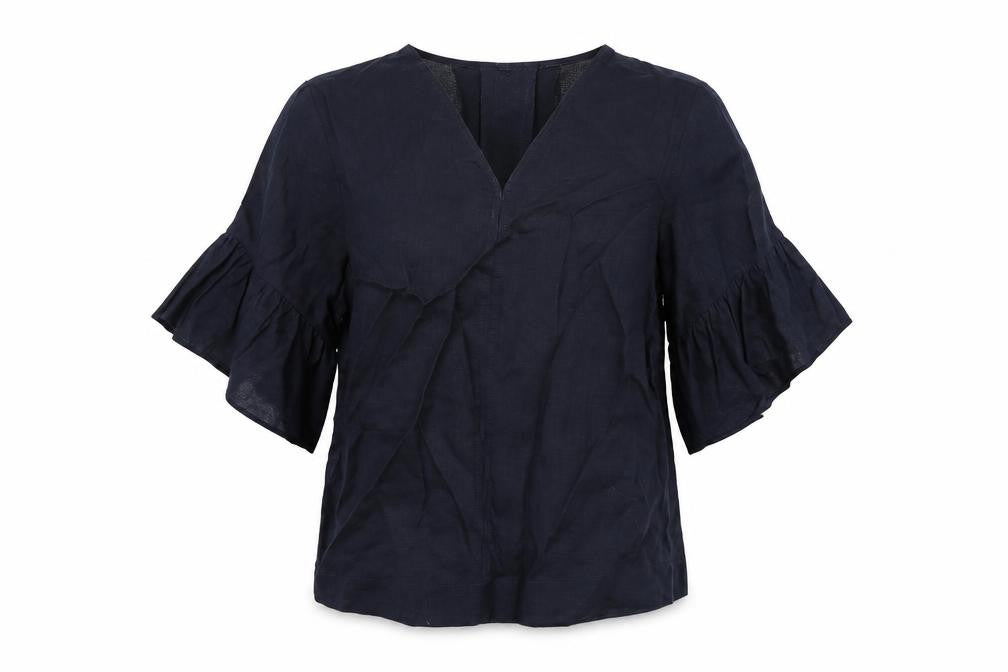 Autograph Womens Blue Linen Basic Blouse Size 6 V-Neck