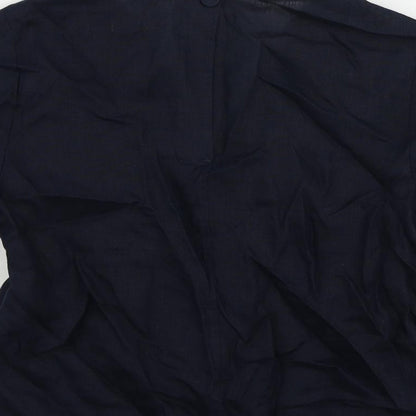 Brand and care label for Autograph women’s blue linen basic blouse, size UK 6, v-neck