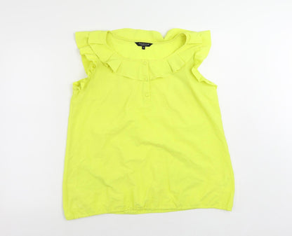 Debenhams Womens Yellow Polyester Basic Blouse Size 16 Boat Neck - Ruffle