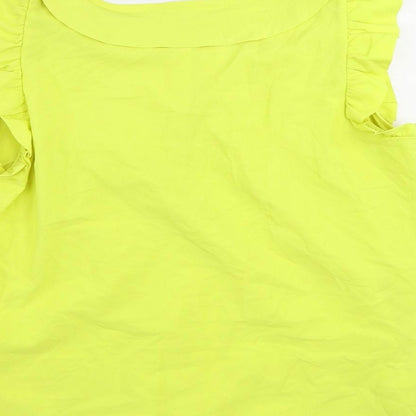 Debenhams Womens Yellow Polyester Basic Blouse Size 16 Boat Neck - Ruffle