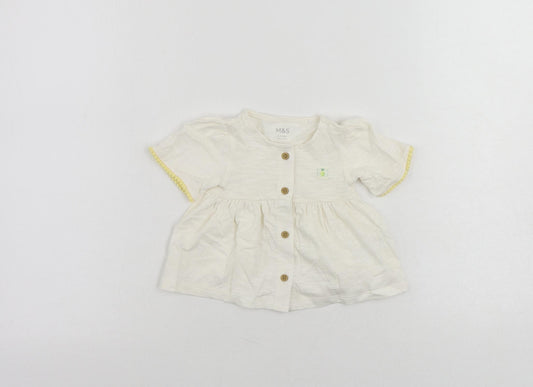 Marks and Spencer Baby Ivory Cotton Basic Button-Up Size 0-3 Months Round Neck Button