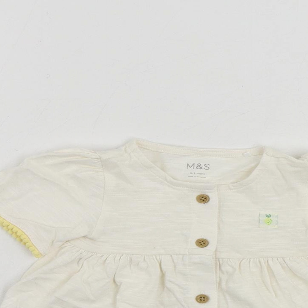Marks and Spencer Baby Ivory Cotton Basic Button-Up Size 0-3 Months Round Neck Button