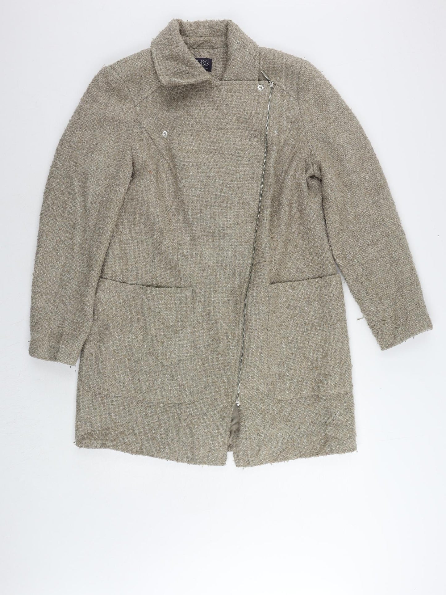 Marks and Spencer Womens Beige Biker Coat Size 14 Zip