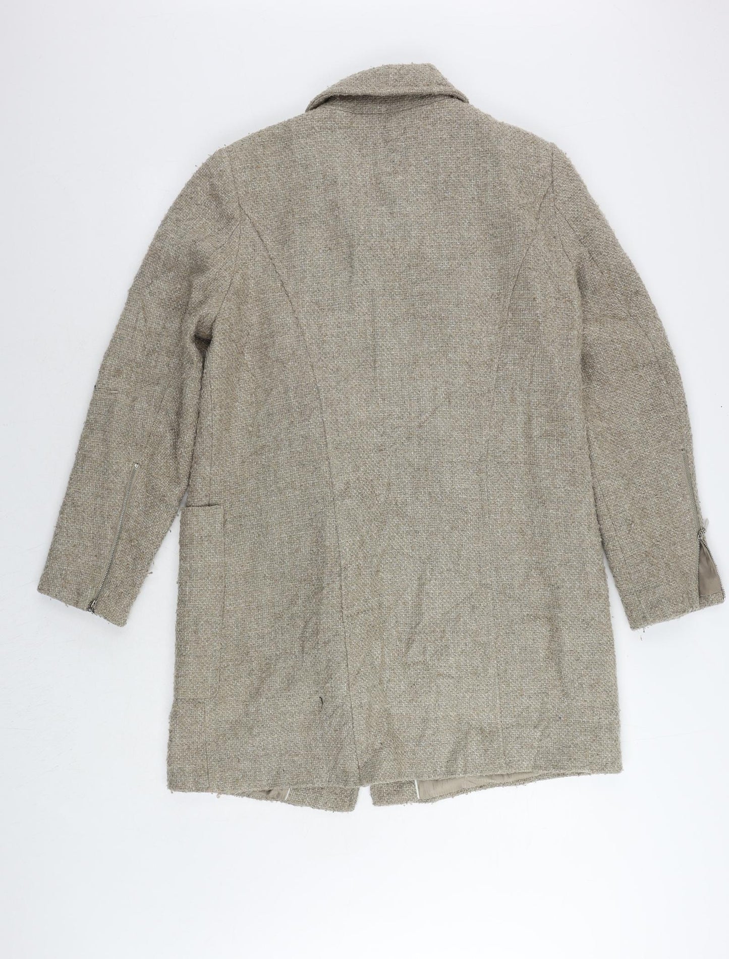 Marks and Spencer Womens Beige Biker Coat Size 14 Zip