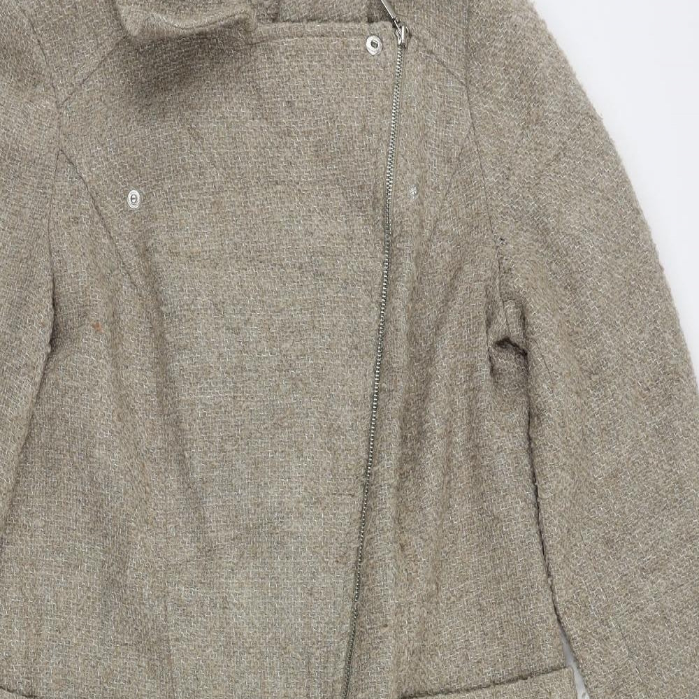 Marks and Spencer Womens Beige Biker Coat Size 14 Zip