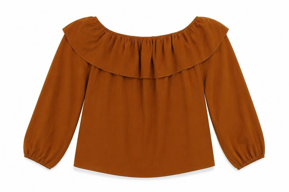 New Look Womens Brown Polyester Basic Blouse Size 16 Off the Shoulder - Ruffle