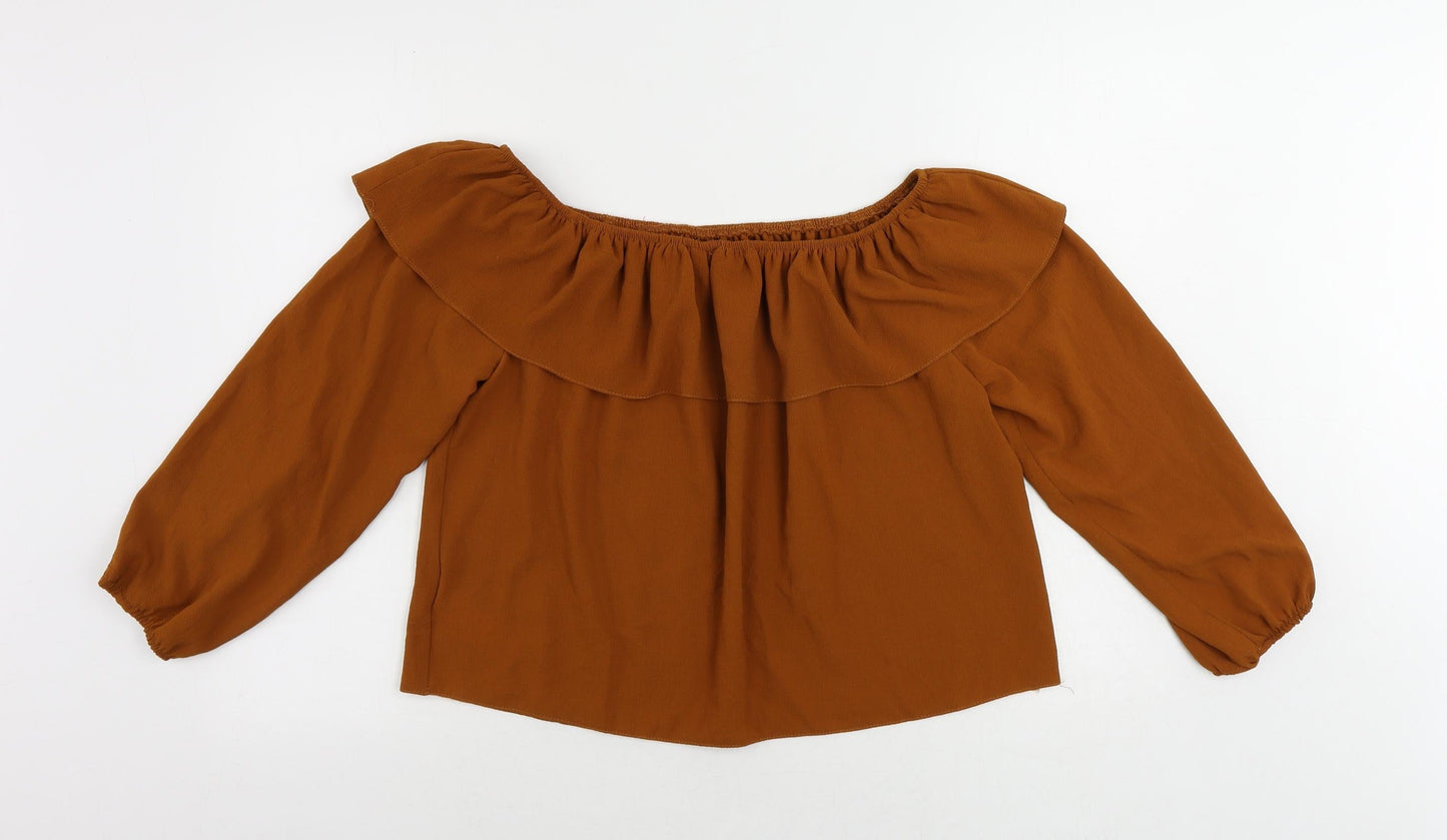 New Look Womens Brown Polyester Basic Blouse Size 16 Off the Shoulder - Ruffle