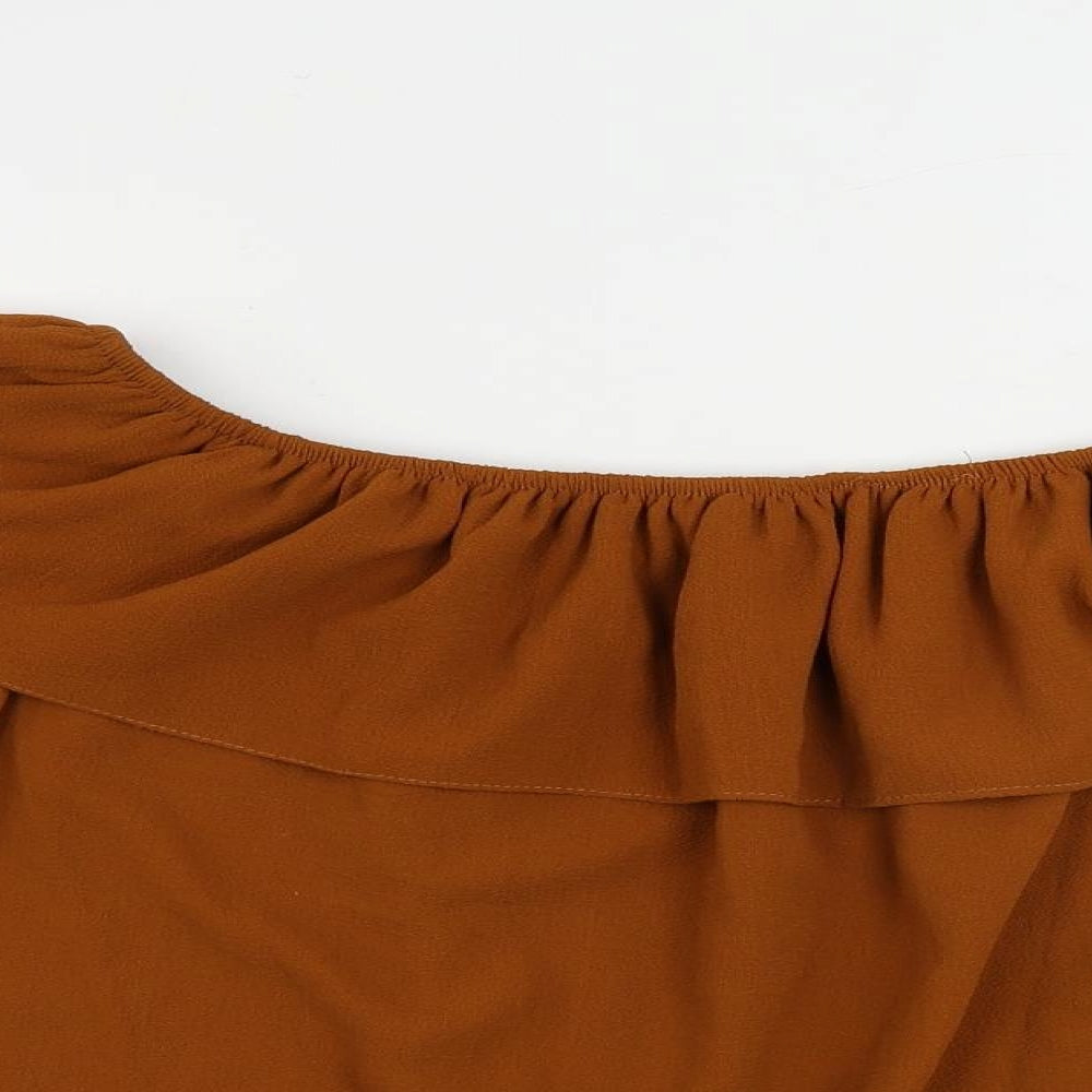 New Look Womens Brown Polyester Basic Blouse Size 16 Off the Shoulder - Ruffle