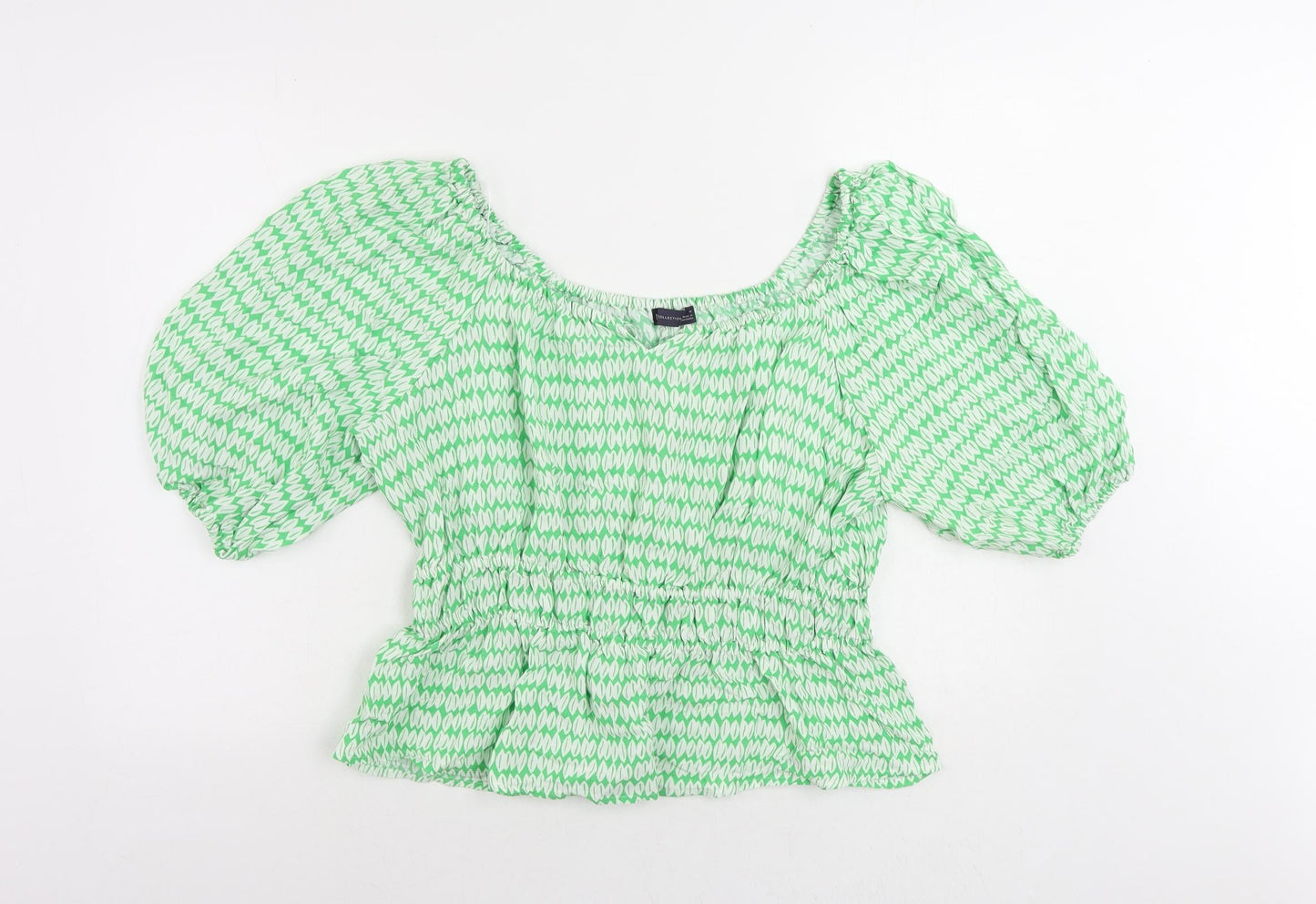 Marks and Spencer Womens Green Geometric Viscose Basic Blouse Size 16 Off the Shoulder