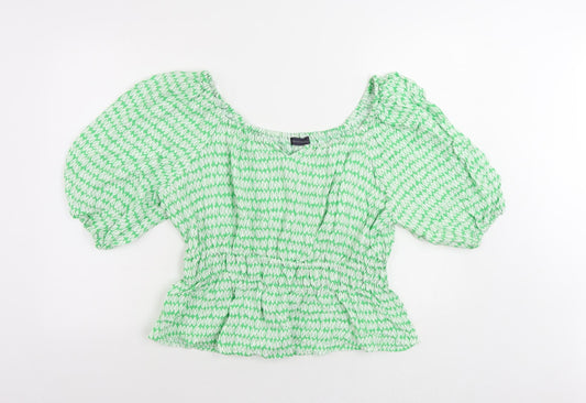 Marks and Spencer Womens Green Geometric Viscose Basic Blouse Size 16 Off the Shoulder