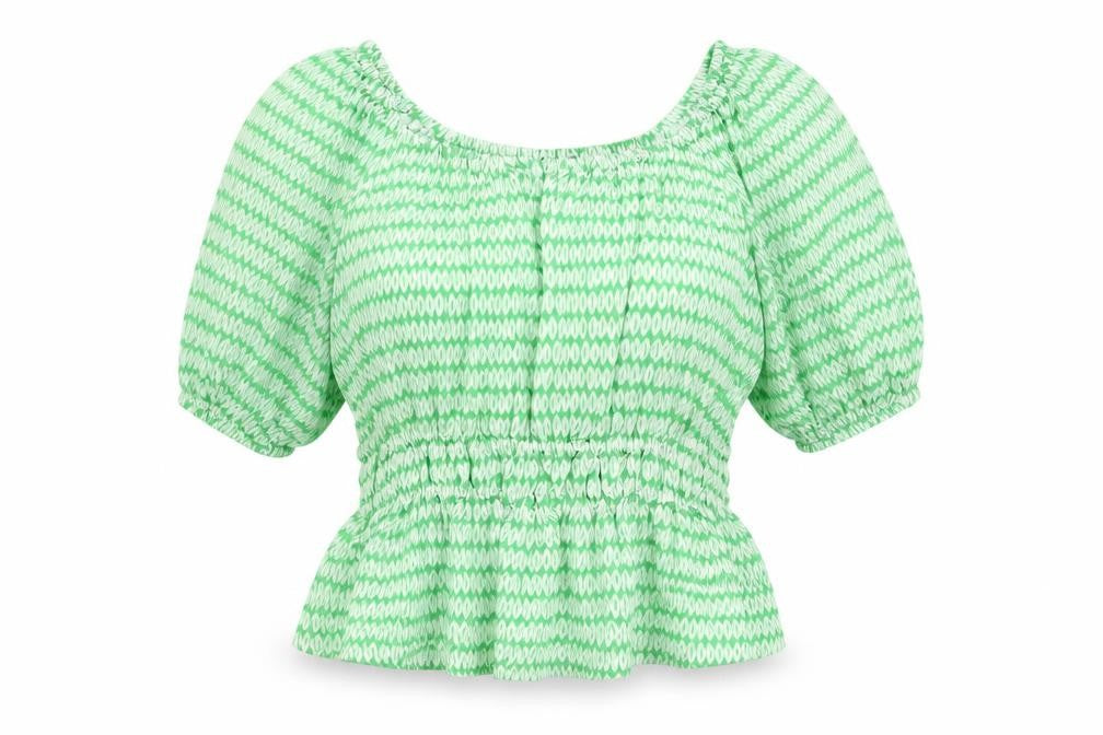 Marks & Spencer Womens Green Geometric Viscose Basic Blouse Size 16 Off the Shoulder