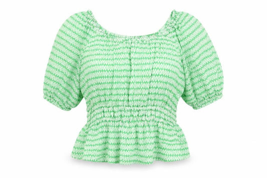 Marks and Spencer Womens Green Geometric Viscose Basic Blouse Size 16 Off the Shoulder