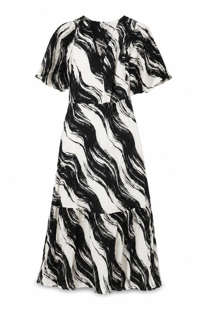 Autograph Womens Black Geometric Viscose Maxi Size 10 Round Neck Zip - Pockets