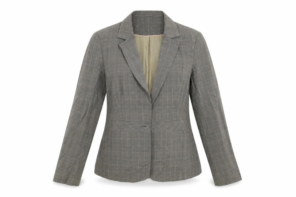 AMARANTO Womens Brown Plaid Jacket Blazer Size 14 Button