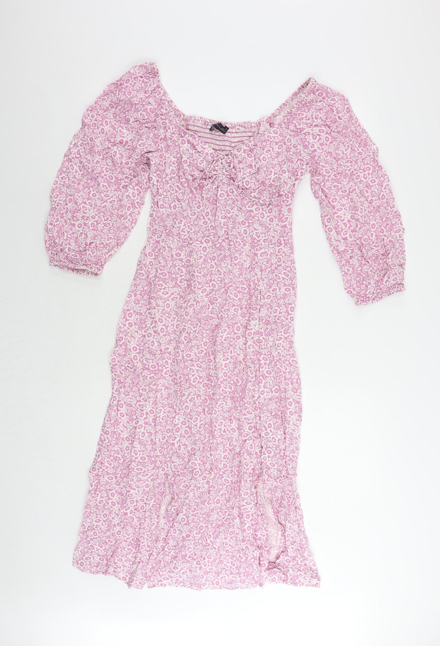Marks and Spencer Womens Pink Floral Viscose A-Line Size 8 V-Neck Pullover