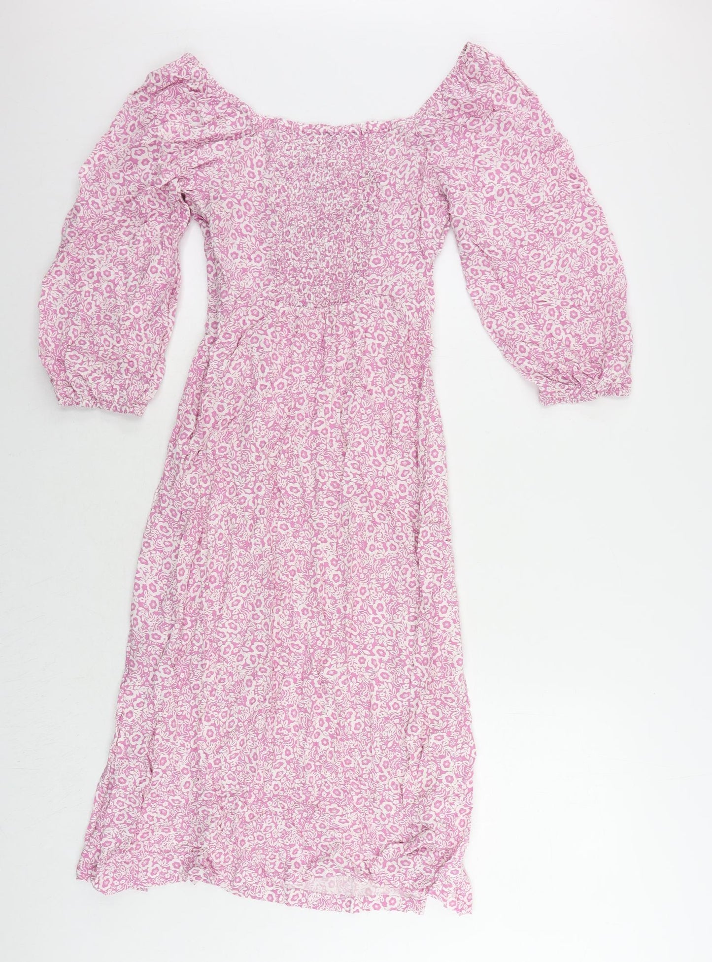 Marks and Spencer Womens Pink Floral Viscose A-Line Size 8 V-Neck Pullover