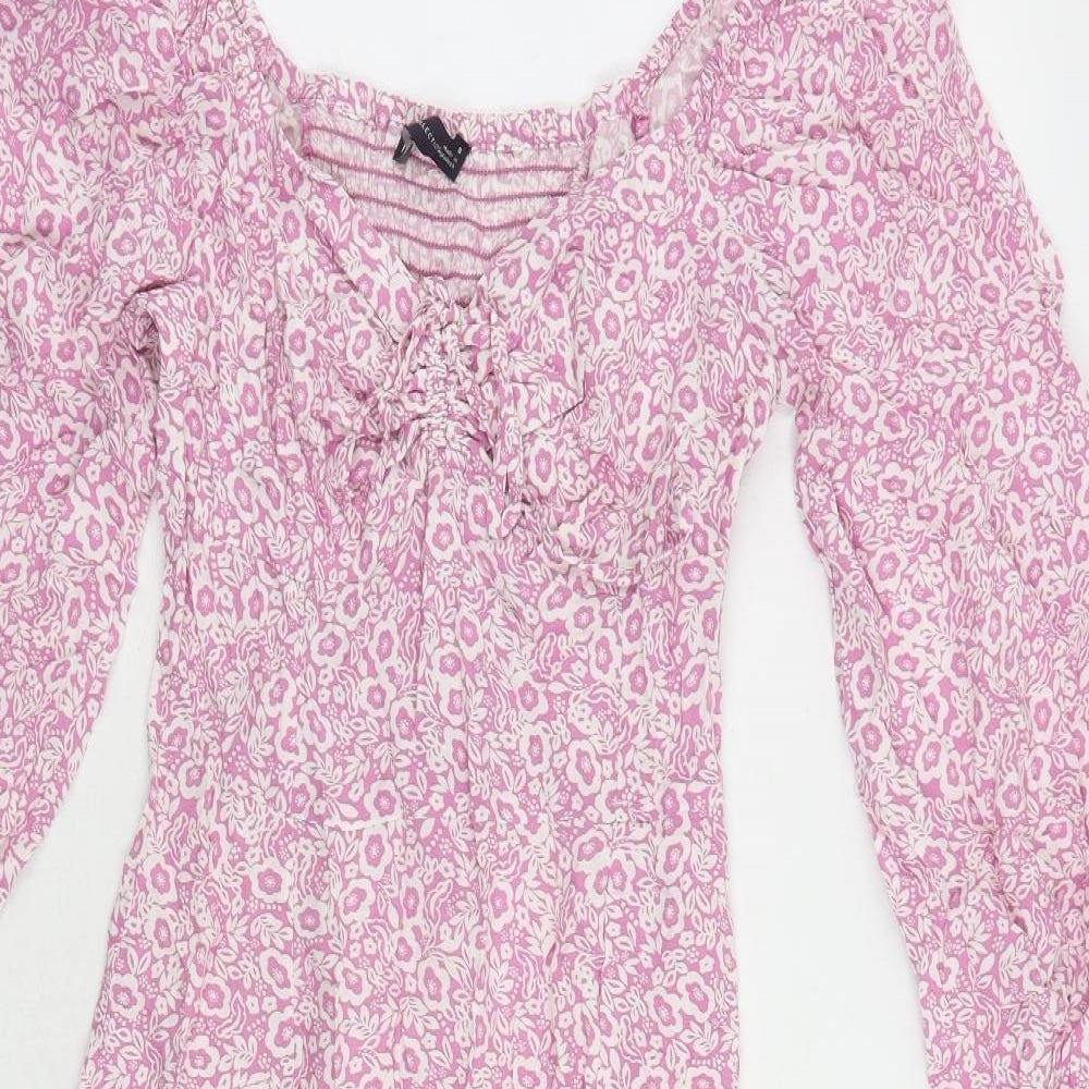 Marks and Spencer Womens Pink Floral Viscose A-Line Size 8 V-Neck Pullover