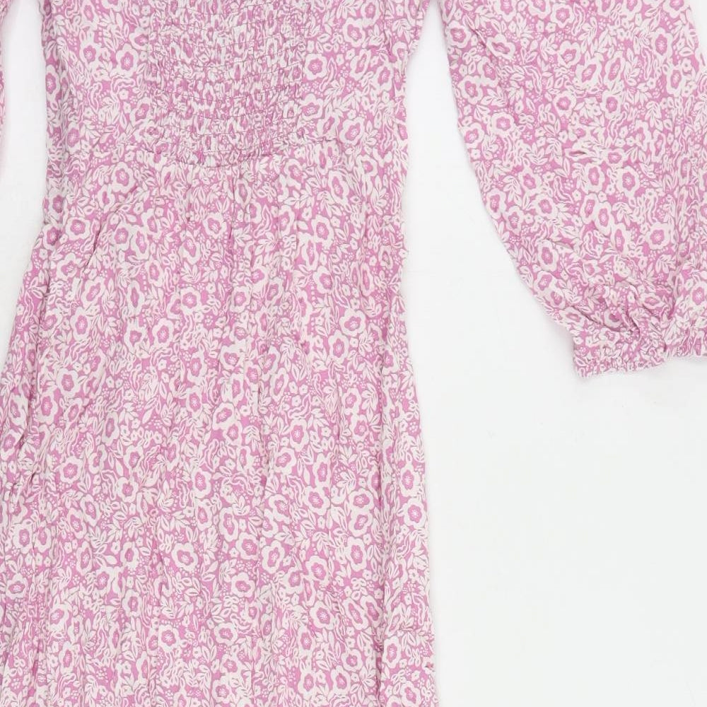Marks and Spencer Womens Pink Floral Viscose A-Line Size 8 V-Neck Pullover
