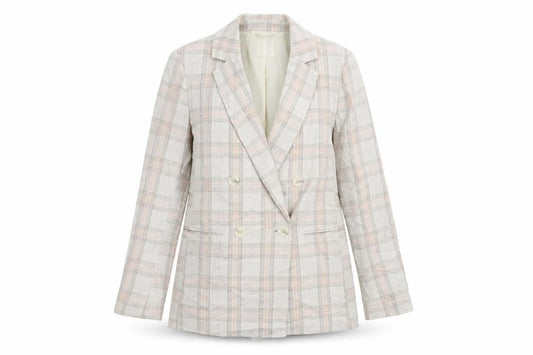 H&M Womens Beige Plaid Jacket Blazer Size 8 Button