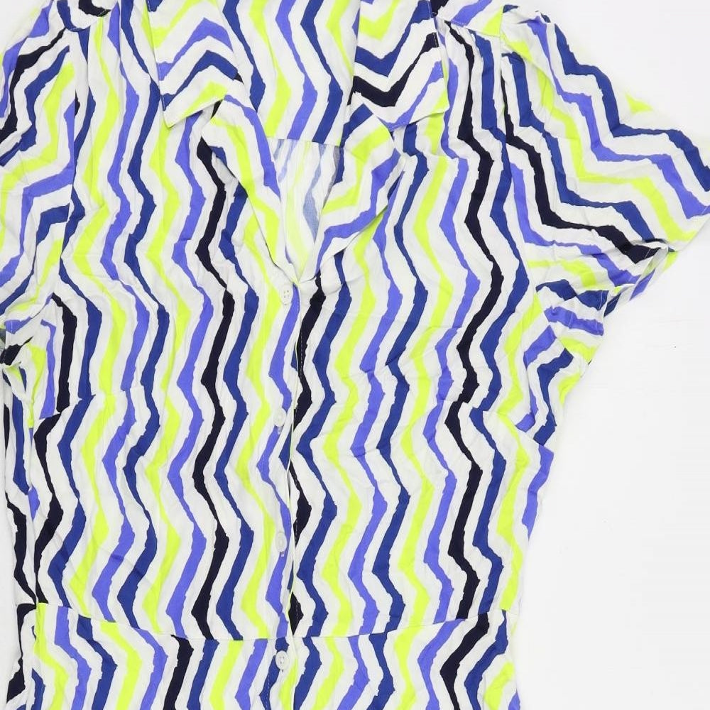 Marks and Spencer Womens Multicoloured Geometric Viscose Shirt Dress Size 14 Collared