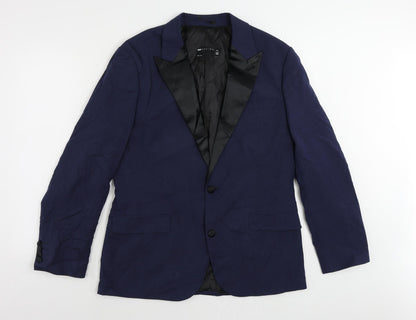 Additional front view of ASOS men’s blue polyester tuxedo suit jacket, size 42, regular