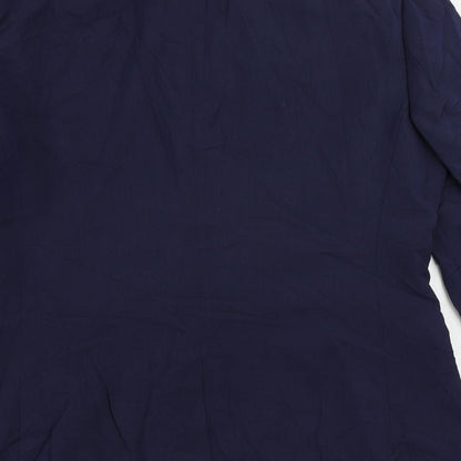 Brand and care label for ASOS men’s blue polyester tuxedo suit jacket, size 42, regular