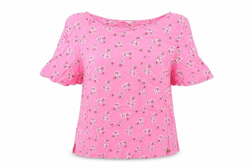 Marks & Spencer Womens Pink Floral Viscose Basic Blouse Size 12 Boat Neck