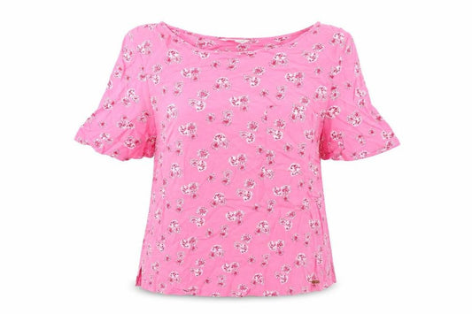 Marks and Spencer Womens Pink Floral Viscose Basic Blouse Size 12 Boat Neck