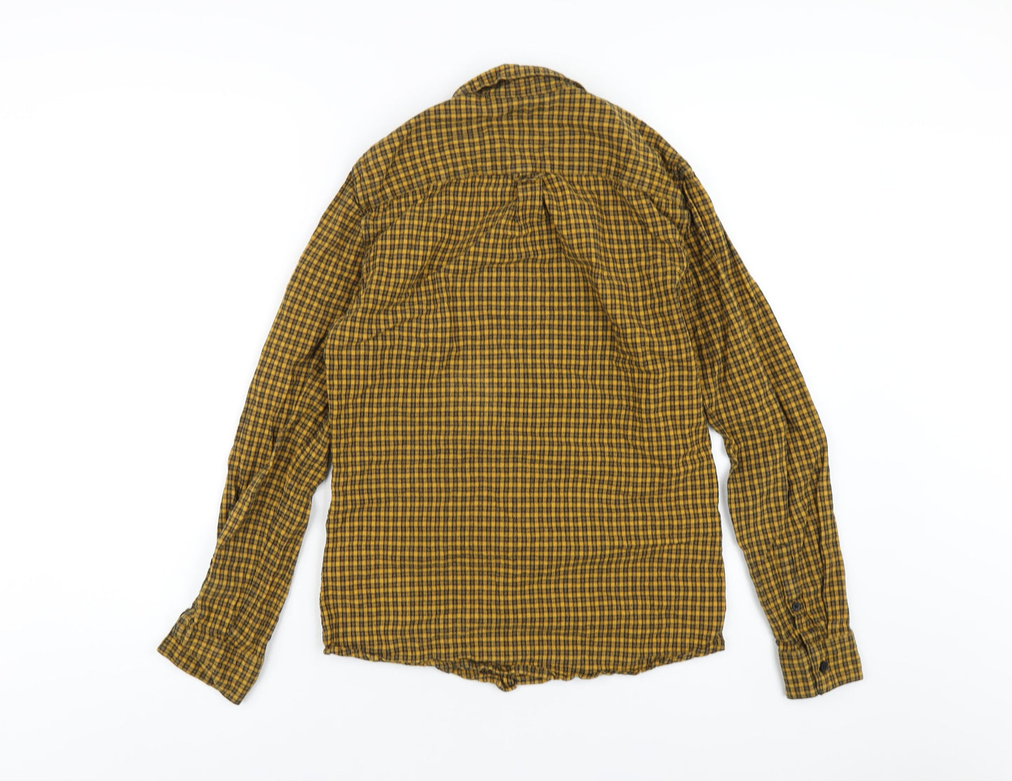 New Look Mens Yellow Plaid Cotton Button-Up Size S Collared Button