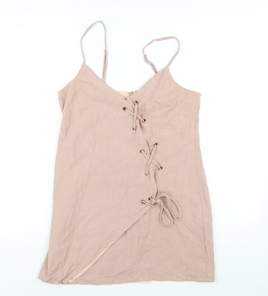 Ally Womens Pink Cotton Mini Size 10 V-Neck Zip