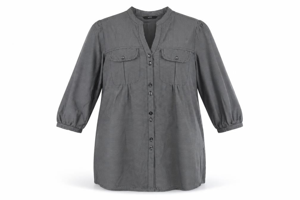 Marks & Spencer Womens Grey Striped Viscose Basic Button-Up Size 14 V-Neck