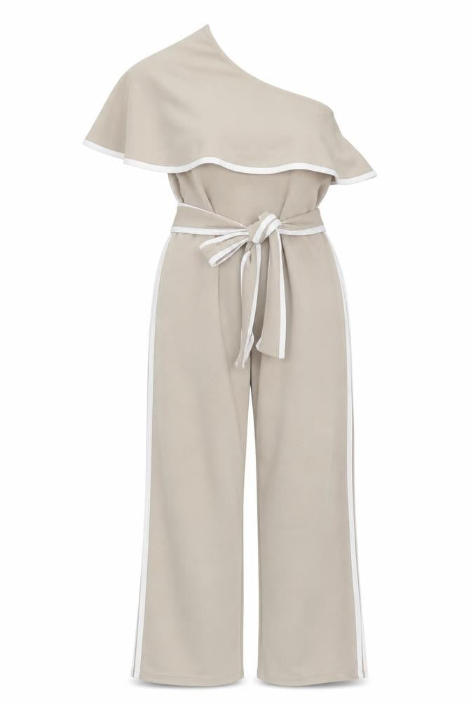 PRETTYLITTLETHING Womens Beige Polyester Jumpsuit One-Piece Size 6 L34 in Pullover