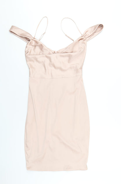 Oh Polly Womens Pink Polyester Mini Size 10 Cowl Neck Zip