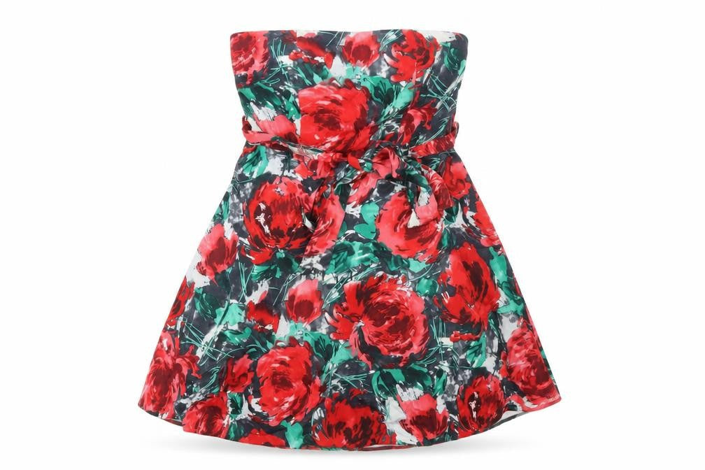 Select Womens Red Floral Cotton Mini Size 12 Square Neck Zip