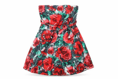 Select Womens Red Floral Cotton Mini Size 12 Square Neck Zip