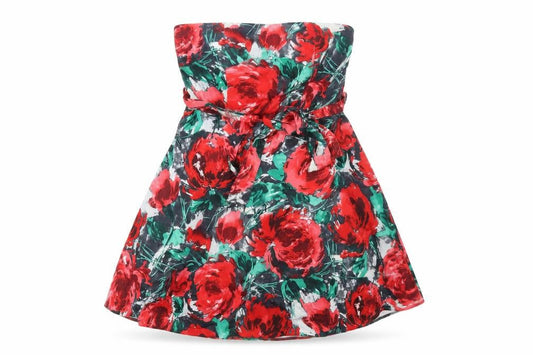 Select Womens Red Floral Cotton Mini Size 12 Square Neck Zip