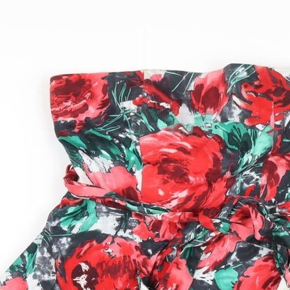 Select Womens Red Floral Cotton Mini Size 12 Square Neck Zip