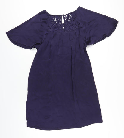 Warehouse Womens Blue Silk A-Line Size 14 Round Neck Pullover