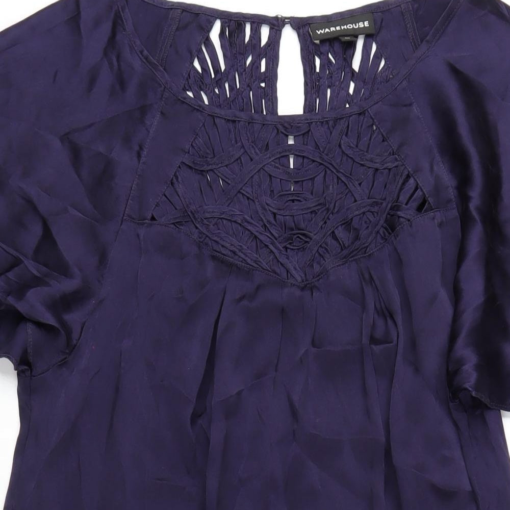 Warehouse Womens Blue Silk A-Line Size 14 Round Neck Pullover