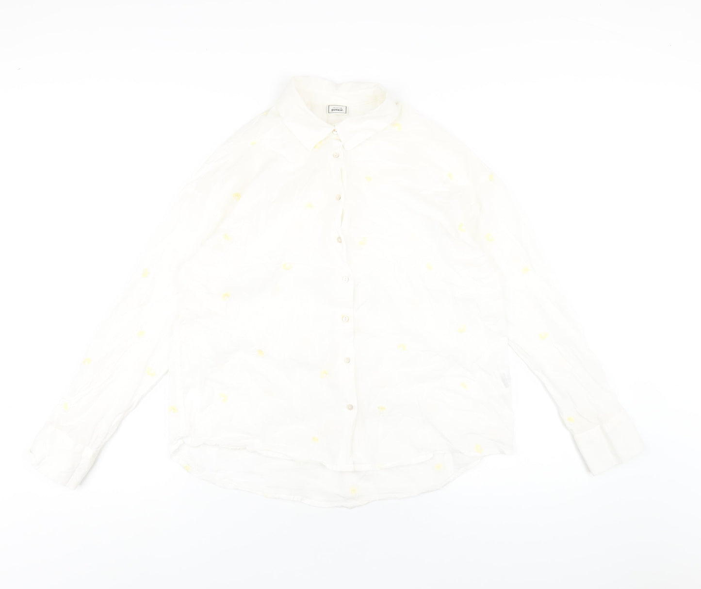 Pimkie Womens White Geometric Cotton Basic Button-Up Size 12 Collared