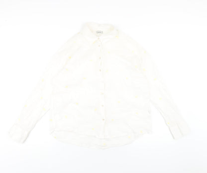 Pimkie Womens White Geometric Cotton Basic Button-Up Size 12 Collared