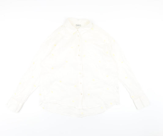 Pimkie Womens White Geometric Cotton Basic Button-Up Size 12 Collared