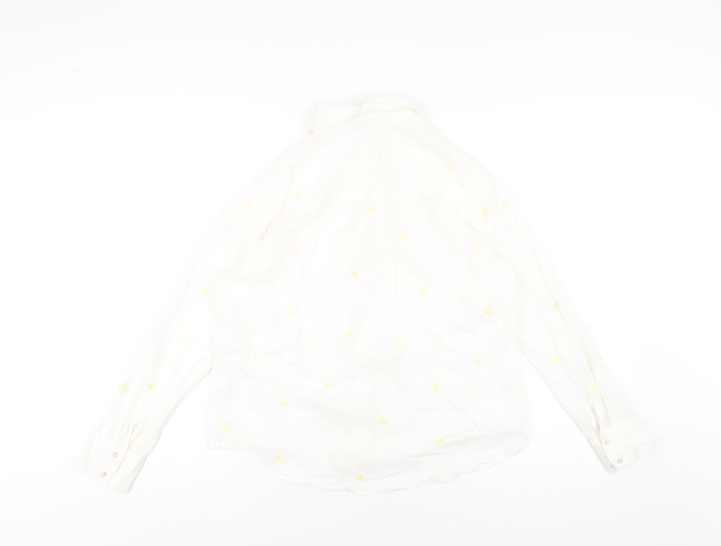 Pimkie Womens White Geometric Cotton Basic Button-Up Size 12 Collared